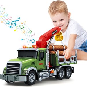 SpringFlower Toy for 3 4 5 6 Year Old Boys, Farm Truck Toy with Farm Trunk,Vehicle Timber Truck Toy with Loading Crane & Lights & Sounds, Kids Birthday Gifts for Boys Toddlers Girls