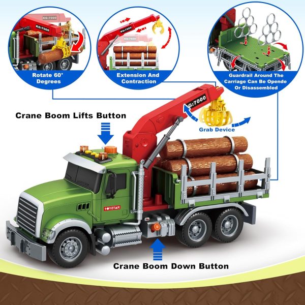 SpringFlower Toy for 3 4 5 6 Year Old Boys, Farm Truck Toy with Farm Trunk,Vehicle Timber Truck Toy with Loading Crane & Lights & Sounds, Kids Birthday Gifts for Boys Toddlers Girls - Image 2