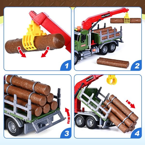 SpringFlower Toy for 3 4 5 6 Year Old Boys, Farm Truck Toy with Farm Trunk,Vehicle Timber Truck Toy with Loading Crane & Lights & Sounds, Kids Birthday Gifts for Boys Toddlers Girls - Image 3