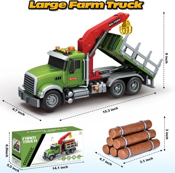 SpringFlower Toy for 3 4 5 6 Year Old Boys, Farm Truck Toy with Farm Trunk,Vehicle Timber Truck Toy with Loading Crane & Lights & Sounds, Kids Birthday Gifts for Boys Toddlers Girls - Image 4