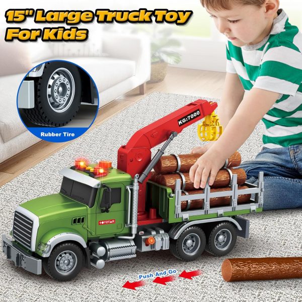 SpringFlower Toy for 3 4 5 6 Year Old Boys, Farm Truck Toy with Farm Trunk,Vehicle Timber Truck Toy with Loading Crane & Lights & Sounds, Kids Birthday Gifts for Boys Toddlers Girls - Image 5