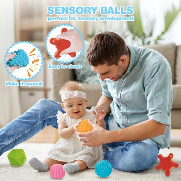 Springflower 5 in 1 Montessori Toys for Babies 0-3-6-12 Months, Soft Baby Teething Toys, Sensory Bin Toy, Stacking Building Blocks & Rings Infants,Developmental Toddler,Gift 12-18 Months - Image 5