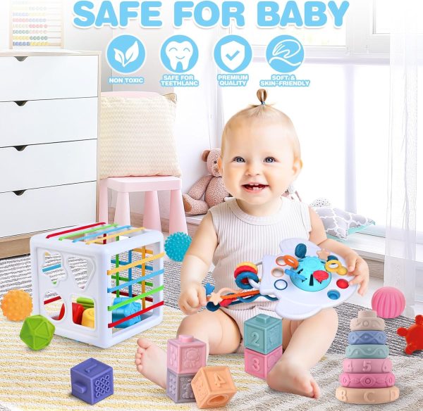 Springflower 5 in 1 Montessori Toys for Babies 0-3-6-12 Months, Soft Baby Teething Toys, Sensory Bin Toy, Stacking Building Blocks & Rings Infants,Developmental Toddler,Gift 12-18 Months - Image 8