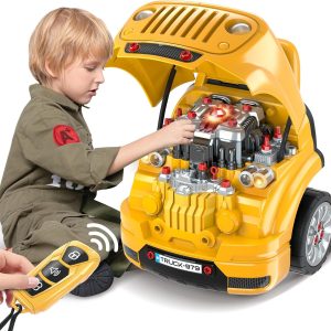 SpringFlower Toys Gifts for 3 4 5 6 7 8 Years Old Boys, Large Truck Engine, Mechanic Repair Set for Kids, Big Truck Builder Kit, Take Apart Motor Vehicle Play Car Service Station, for Kids
