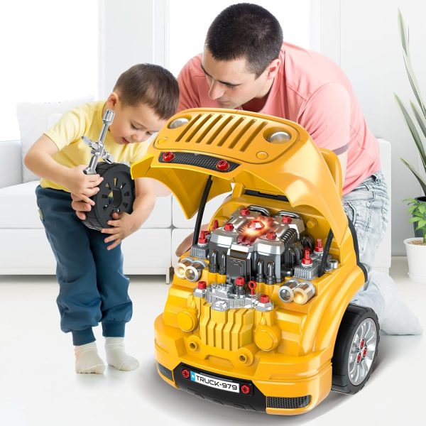 SpringFlower Toys Gifts for 3 4 5 6 7 8 Years Old Boys, Large Truck Engine, Mechanic Repair Set for Kids, Big Truck Builder Kit, Take Apart Motor Vehicle Play Car Service Station, for Kids - Image 8