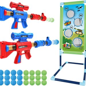 SpringFlower Shooting Game Toy for 5 6 7 8 9 10+ Years Olds Boys,2pk Foam Ball Popper Air Toy Guns with Standing Shooting Target,24 Foam Balls, for Kids