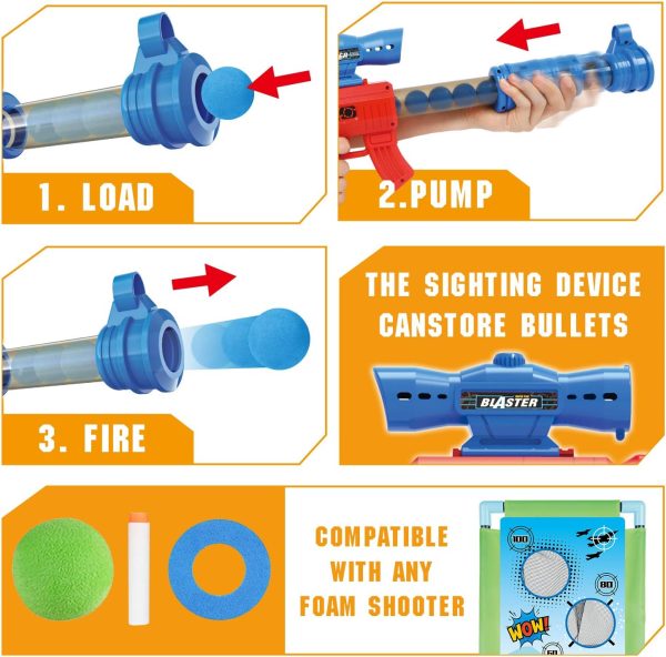SpringFlower Shooting Game Toy for 5 6 7 8 9 10+ Years Olds Boys,2pk Foam Ball Popper Air Toy Guns with Standing Shooting Target,24 Foam Balls, for Kids - Image 2
