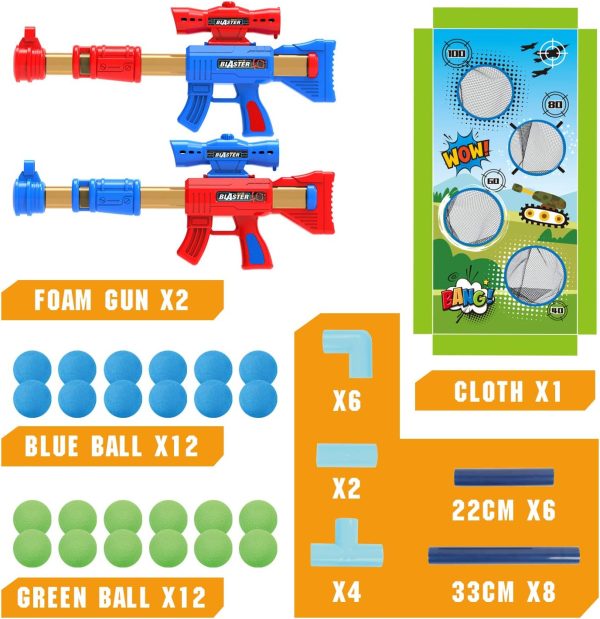 SpringFlower Shooting Game Toy for 5 6 7 8 9 10+ Years Olds Boys,2pk Foam Ball Popper Air Toy Guns with Standing Shooting Target,24 Foam Balls, for Kids - Image 3
