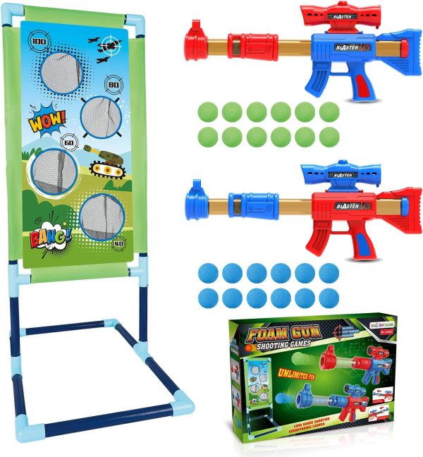SpringFlower Shooting Game Toy for 5 6 7 8 9 10+ Years Olds Boys,2pk Foam Ball Popper Air Toy Guns with Standing Shooting Target,24 Foam Balls, for Kids - Image 6