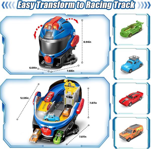 SpringFlower Boys Toys for 3 4 5 6 7 Years Olds, Race Track Toys,Race Helmet Design with 4 Die cast car Toy,Car Toys Set for Toddlers,Ideal Gift for 3 4 5 6 7 Years Old Kids - Image 2