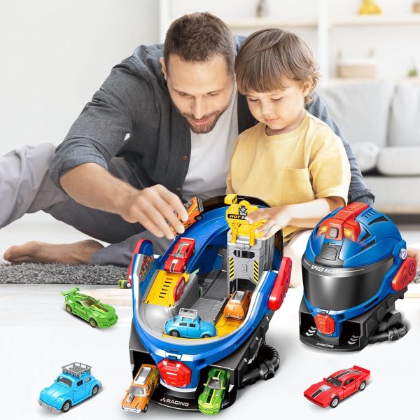 SpringFlower Boys Toys for 3 4 5 6 7 Years Olds, Race Track Toys,Race Helmet Design with 4 Die cast car Toy,Car Toys Set for Toddlers,Ideal Gift for 3 4 5 6 7 Years Old Kids - Image 6