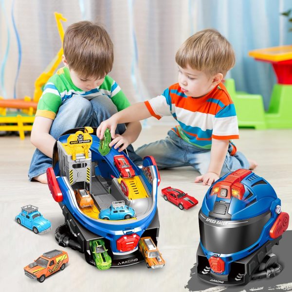 SpringFlower Boys Toys for 3 4 5 6 7 Years Olds, Race Track Toys,Race Helmet Design with 4 Die cast car Toy,Car Toys Set for Toddlers,Ideal Gift for 3 4 5 6 7 Years Old Kids - Image 7