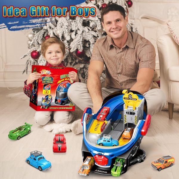 SpringFlower Boys Toys for 3 4 5 6 7 Years Olds, Race Track Toys,Race Helmet Design with 4 Die cast car Toy,Car Toys Set for Toddlers,Ideal Gift for 3 4 5 6 7 Years Old Kids - Image 8