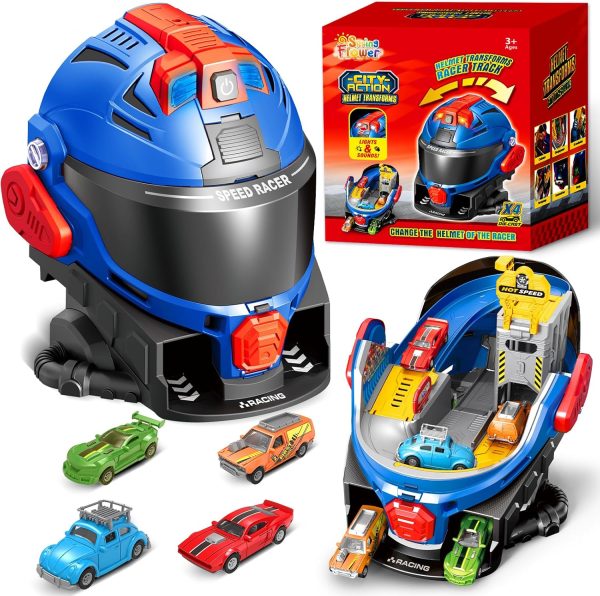 SpringFlower Boys Toys for 3 4 5 6 7 Years Olds, Race Track Toys,Race Helmet Design with 4 Die cast car Toy,Car Toys Set for Toddlers,Ideal Gift for 3 4 5 6 7 Years Old Kids - Image 9
